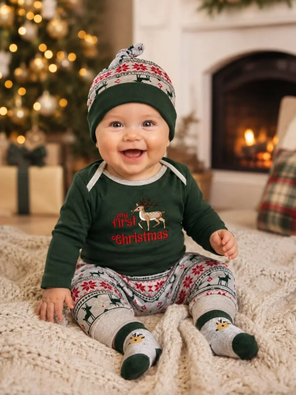 NWT Baby Essentials 4 Piece Christmas Outfit Set Baby Boys Size 6 Months